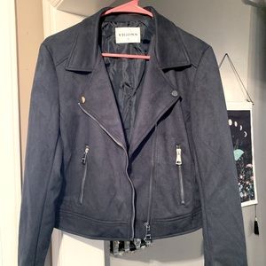 Navy Blue Suede-like Motorcycle Jacket by Vigoss Medium